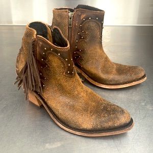 Liberty Black studded leather fringe boots. New in Box from Sundance.